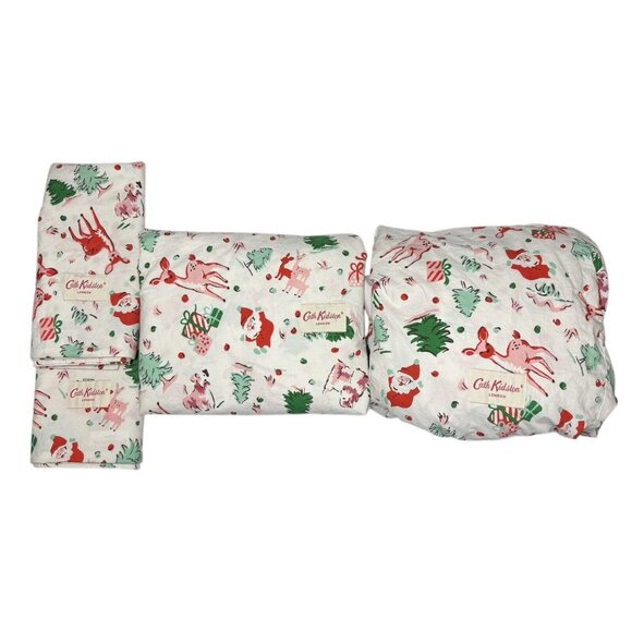Cath Kidston FULL Sheet Set Ditsy Deer Pink Cotton Percale 4Pc WINTER Christmas - Picture 2 of 8